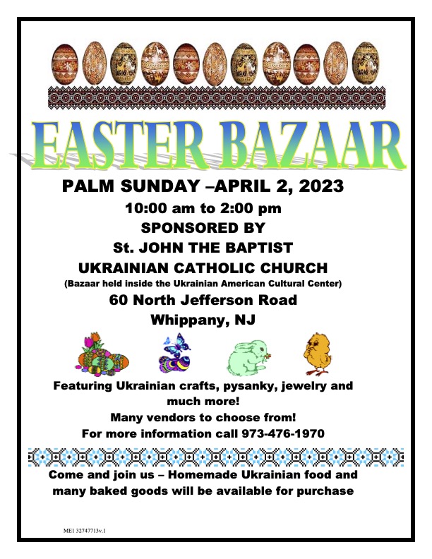 Easter Bazaar - PALM SUNDAY – APRIL 2, 2023 - Ukrainian American Cultural Center of New Jersey